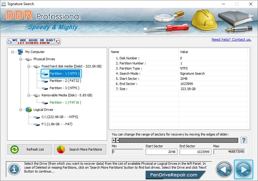 Data recovery software – professional Select Drive or Partition