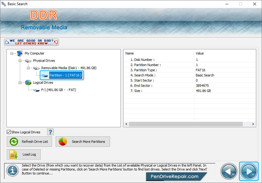 Removable Media Data Recovery Software Select Drive or Partition