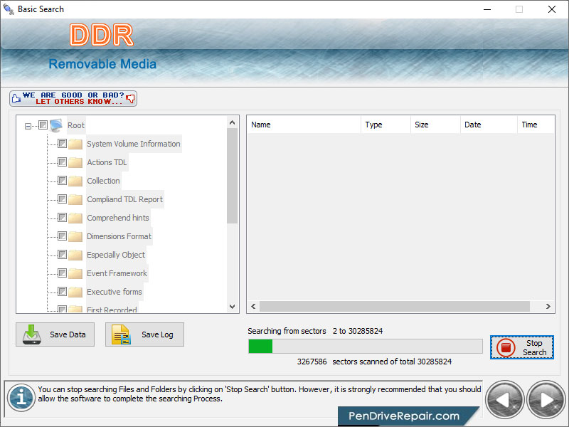Screenshot of USB Files Recovery Software